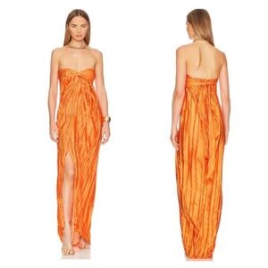 NWT Large Orange Baobab Ariel Pleated/Crinkle Maxi Strapless Dress